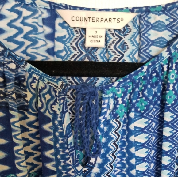 Counterparts Light Flowy Blue/White Peasant Top - Picture 3 of 7